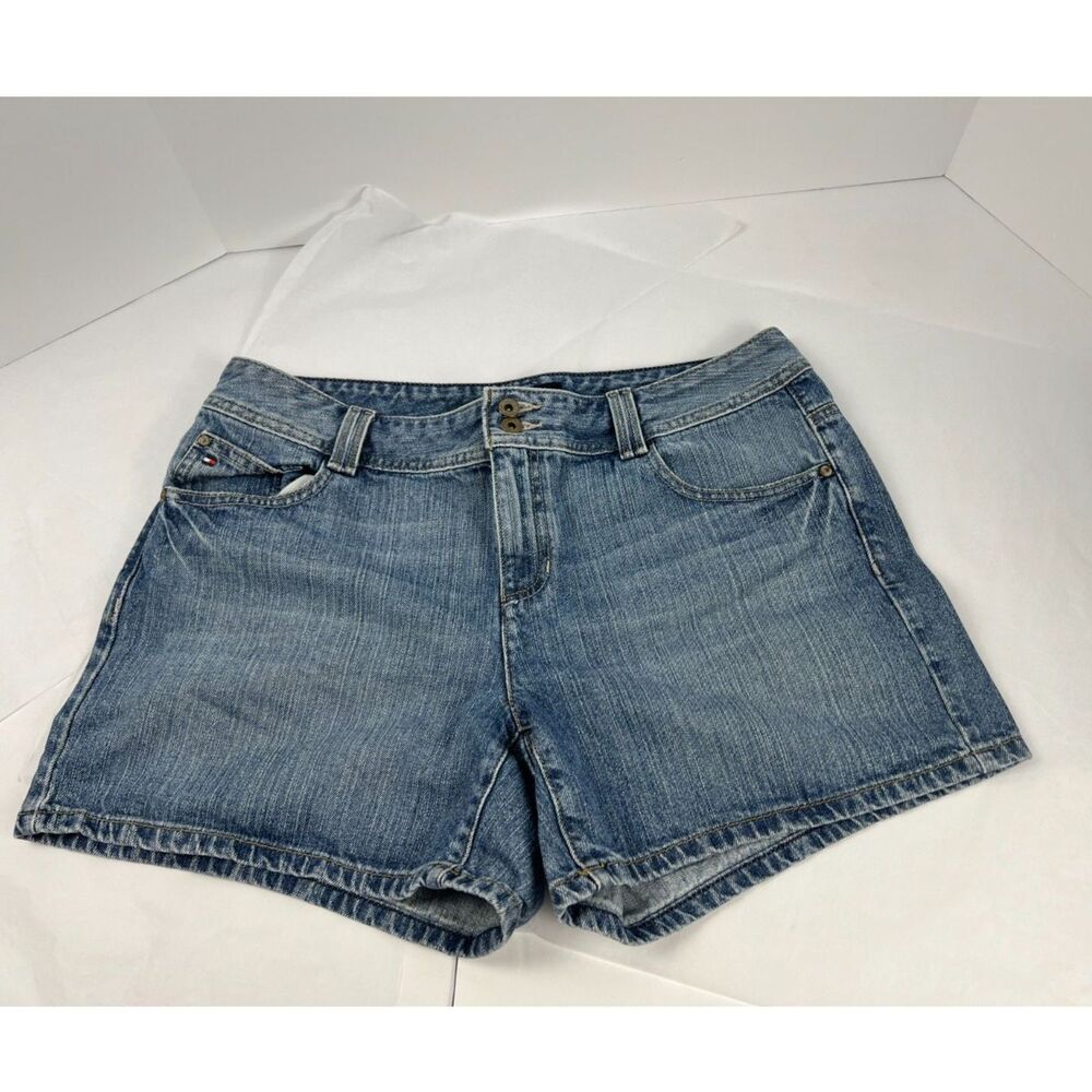 Tommy Hilfiger Women Size 12 Denim Shorts Low Mid Rise Double Button Y2K EUC